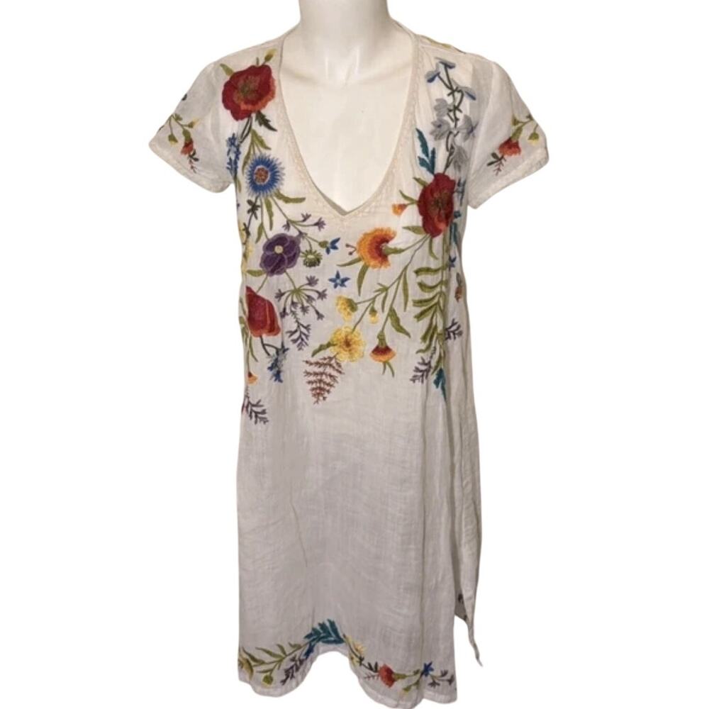 Johnny Was Embroided Tunic Heidi White Boho Cottage Core Sheer Dress sz XXS